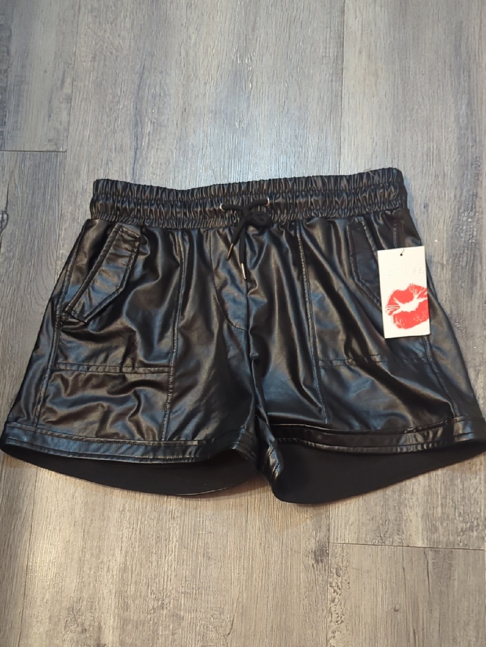 Hot Kiss Black Faux Leather Shorts with Elastic Waist NWT